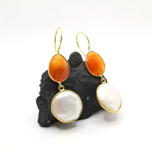 Gold-plated Pearl & Carnelian Earrings BD0162